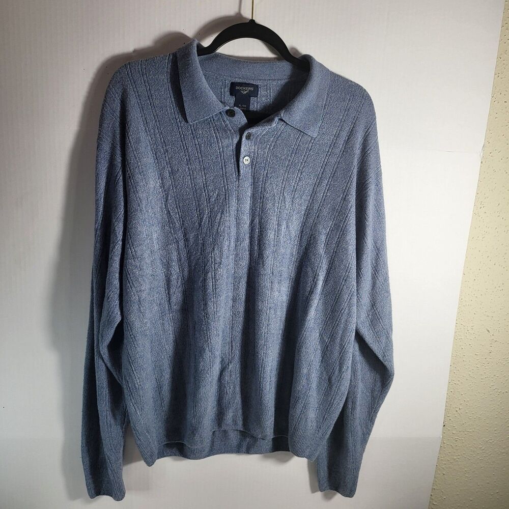 Men's Dockers Sz XL Baby Blue Polo Pullover Acrylic Long Sleeve W Collar